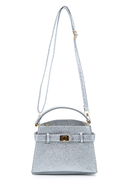 Lock Accessory Belt Detailed Jessie Women's Crossbody Bag Silver Glitter