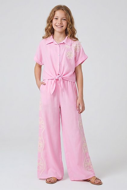 Embroidered Shirt and Pants Summer Girls' Set