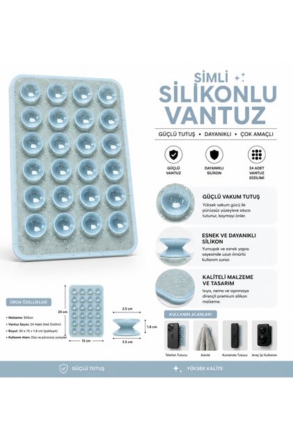 Tüm Telefonlarla Uyumlu Yapışkanlı Kaymaz Simli Silikon Vantuz Telefon Tutucu