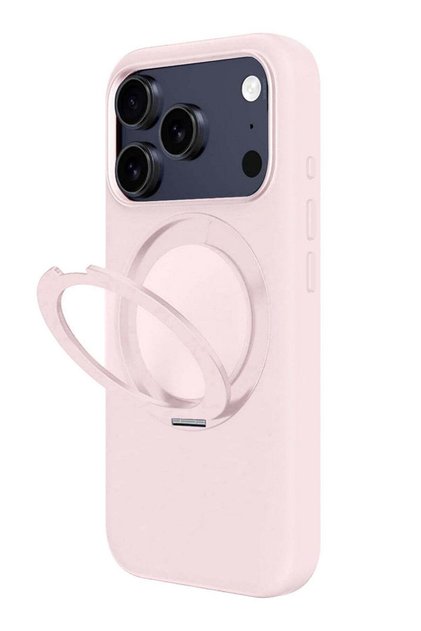 MagSafe Silicone Case for iPhone 17 Pro Max - 360° Spin Magnetic Stand, Camera Protection - Pink