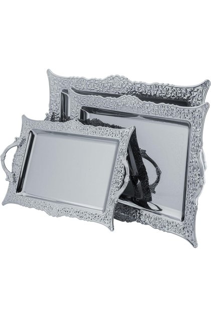 3-piece rectangular serving tray with side handles from - perfect for serving dates, juices, etc. - Chrome