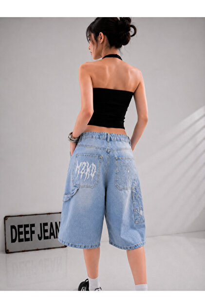 DEEFWEAR Y2K NAKIŞLI BAGGY JEAN ŞORT BERMUDA/ŞORTALON - Fiyatı