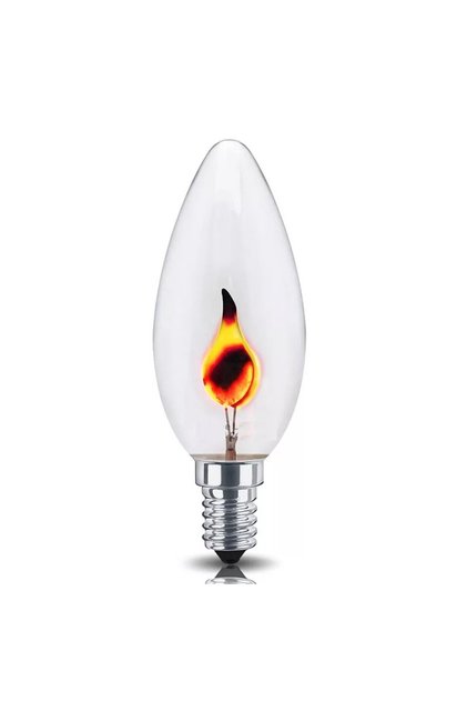 Bec cu efect de flacără, putere 3W, soclu E14, lumină 2700K, 3 kWh, formă de lumânare