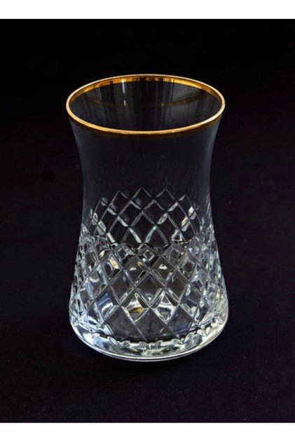 heybeli Lizbon yaldızlı kristal dekorlu çay bardağı 6’lı 170cc
