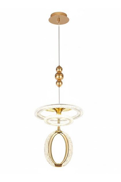 Modern Lighting, Single pendent, Light,3 colors LED mode, Ring has Light, Gold Color, 38x25x100 cm, Suitable for bedroom and living room, Adjustable height.