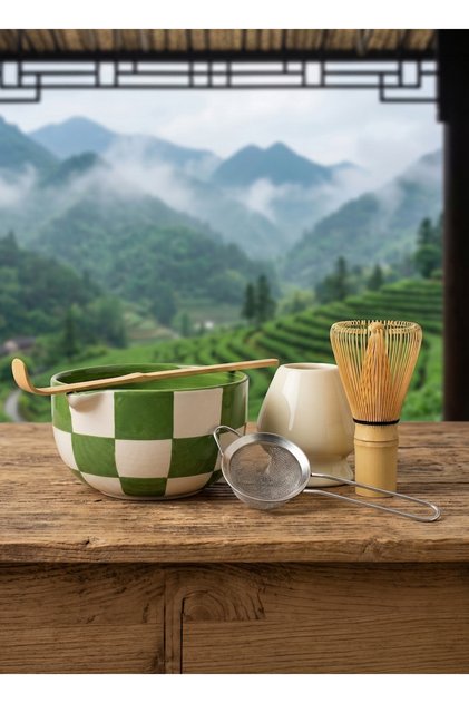 5-Piece Matcha Set (Matcha Bowl, Bamboo Whisk, Bamboo Scoop Spoon, Whisk Holder, Matcha Strainer)