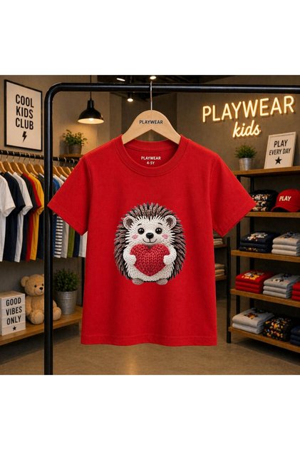 Hedgehog Heart Printed 100% Kids Unisex T-Shirt 5 6 -7 8-9 10 -11 12 Years Old