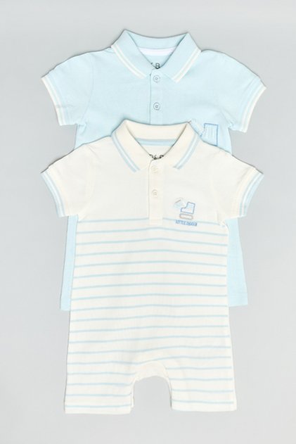 2 Pack Patterned Collared Bodysuits with Short Sleeves