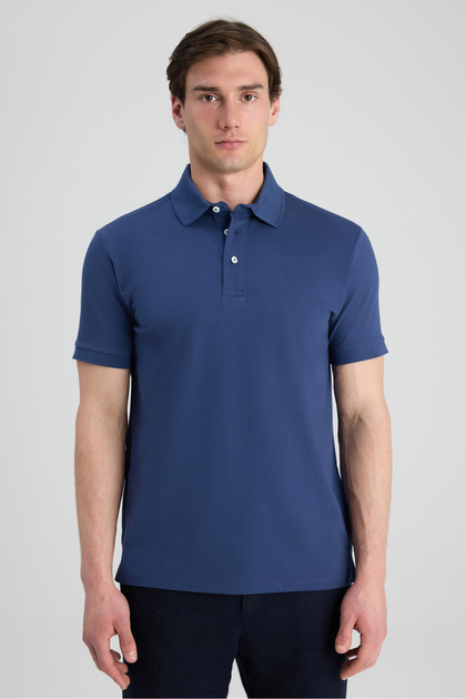 Slim Fit Indigo Pique Textured T-Shirt