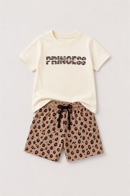 Girl's Leopard Patterned Shorts Summer Set