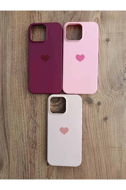 iPhone 14 Pro Max Heart Printed Velvet Inside Silicone Phone Case (3 Pieces)