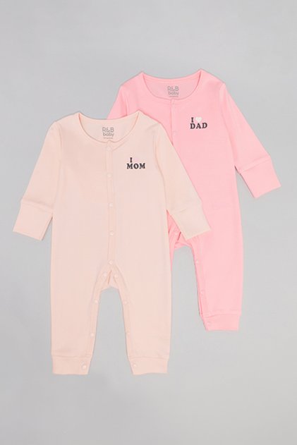 2 Pack Print Detail Sleepsuits