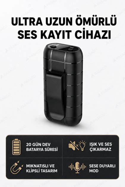 32GB Mini Ses Kayıt Cihazı Mıknatıslı 20 Gün Şarj Profesyonel Kaydedici