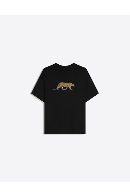 Γυναικείο μπλουζάκι Leopard Printed Crew Neck Oversize Trend