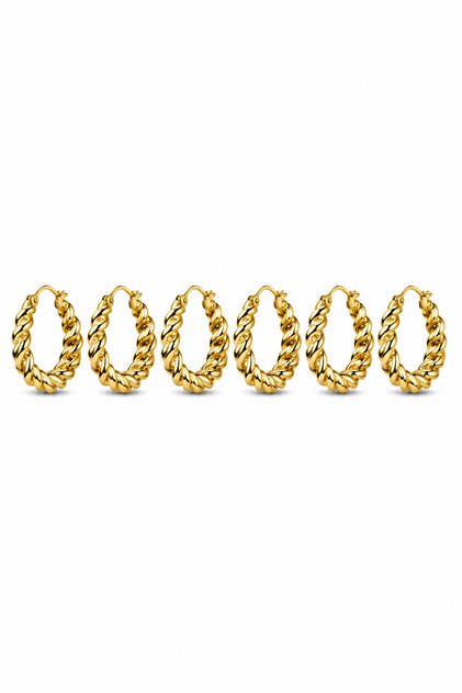 Women's Yellow Coated Steel Twist Hoop Earring Set (3 Pairs - 6 Pieces)