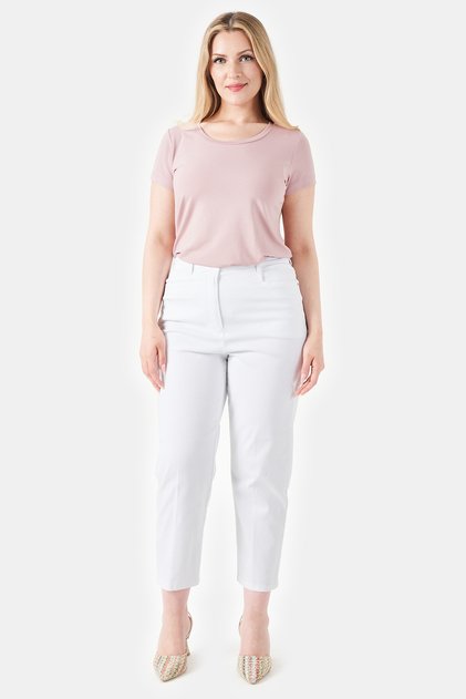 30215 White Concealed Elastic Waist Cotton Pants