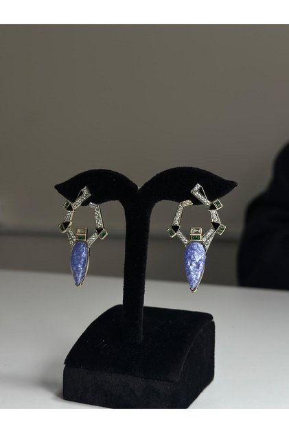 Geometric Shaped, Zircon Stone, Luxurious Drop Design Dangle Earrings