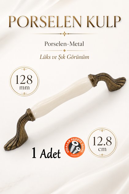 Milena Porselen Antik Sarı Kulpları 128 mm 12.8 cm Mobilya Mutfak Çekmece Dolabı Dolap Kulbu Kulpu