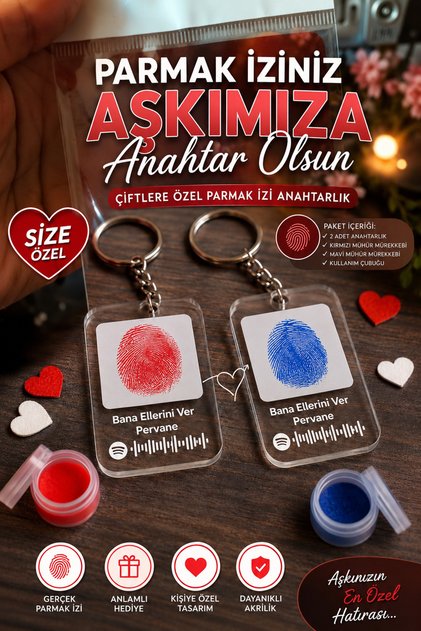 Parmak İzi anahtarlık Sevgiliye Çift Anahtarlık