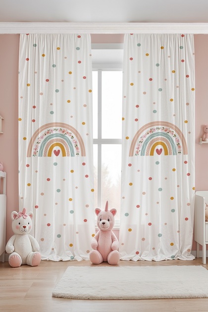 Boho Rainbow Patterned Children's Baby Room Background Curtain (Single Wing Pricing)
