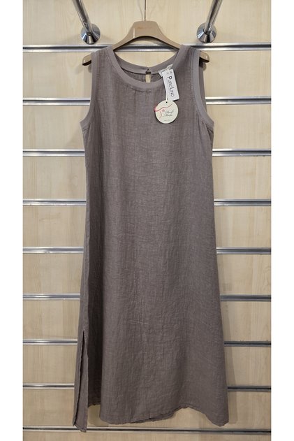 Rochie din in, fără mâneci, cu model simplu