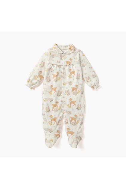 Animal Print Sleepsuit with Collar and Long Sleeves