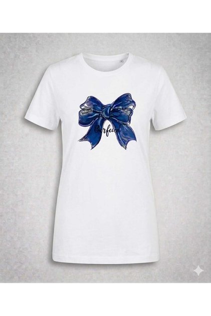 Women's Blue Ribbon Printed Oversized Crew Neck T-Shirt