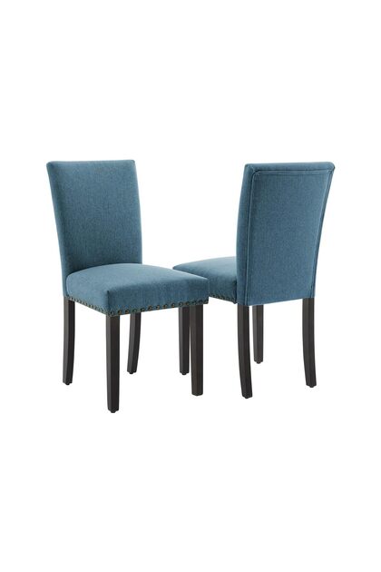 Upholstered Parsons Dining Chairs Set of 2, Fabric Dining Room Kitchen Side Chair with Nailhead Trim and Wood Legs - Blue ,No Table