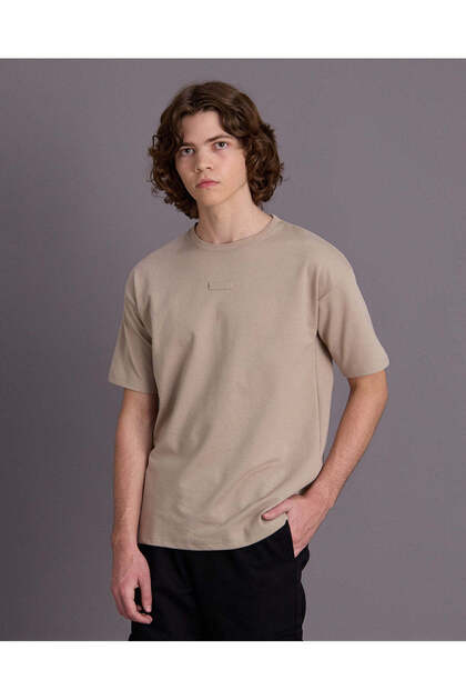 Senior Boys Beige Plain T-Shirt