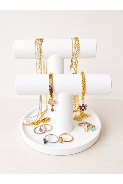 2-Tier Jewelry Stand White Display Stand | Necklace, Bracelet, Ring Organizer Desktop Jewelry Organizer