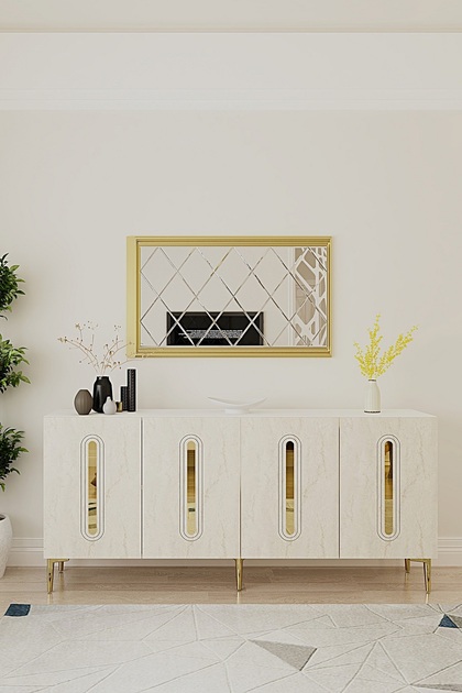 KA1810BTG RANY KONSOL ,TV SEHPASI BEYAZ-TRAVERTEN-GOLD 180CM