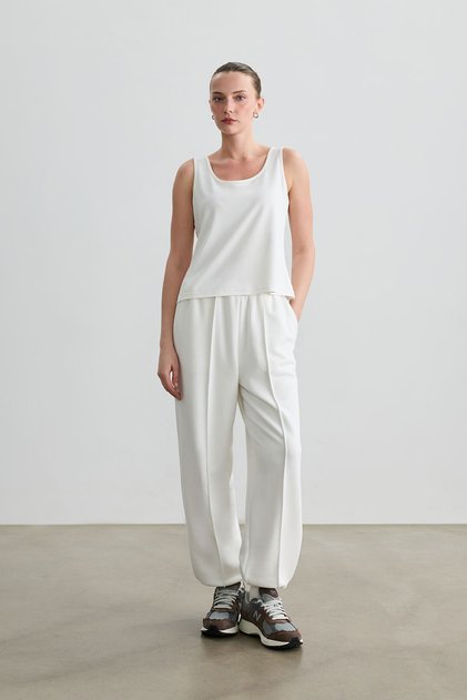 Ekru Ribbed Jogger Sweatpants