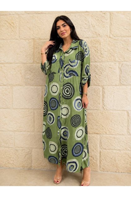 Women's Italian Voile Cotton Fabric Patterned Long Sleeve Shirt Dress 42-46