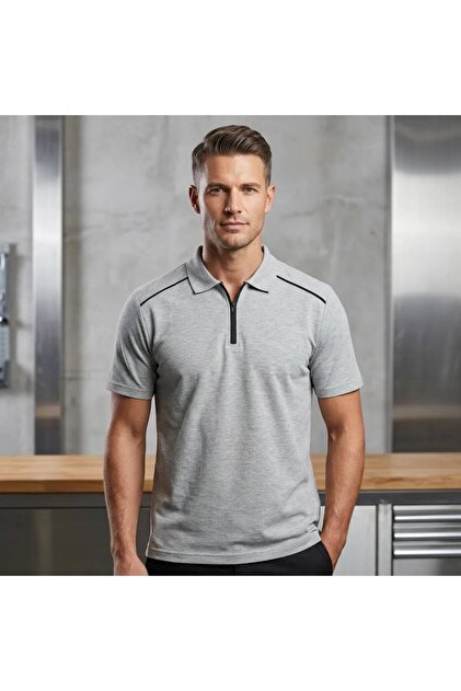gebze iş güvenliği Persmont Zippered Gray Lacos Polo Neck Tshirt