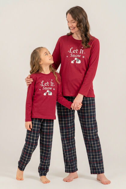 Let It Snow Mother Daughter Burgundy Long Sleeve Pajama Set Ar3730-A-V1