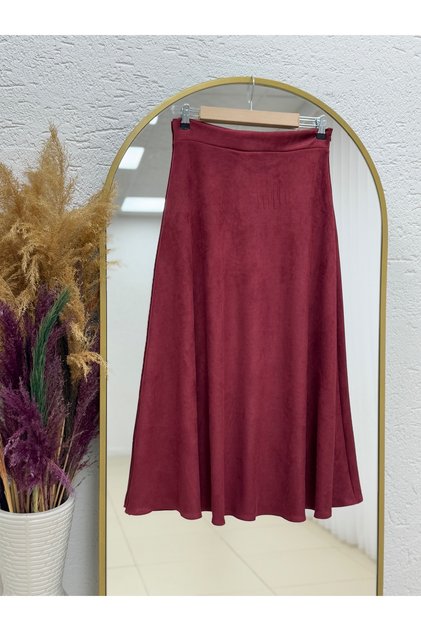 Fustă din piele întoarsă Gönül MT.001-BN4272 Roșu Claret