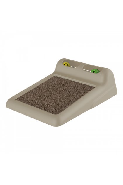 Flipper Interactive Cat Toy & Scratcher – 2-in-1 Corrugated Cardboard Scratch Pad with Dual Ball Track – Beige