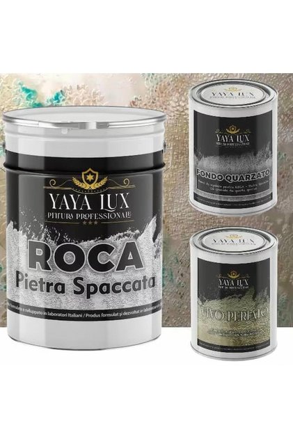 Kit Pietra Spaccata/Piatra Sparta, Roca pentru interior, 15 kg, Fondo Quarzato 1Litru, Vivo Perlato 1 Litru
