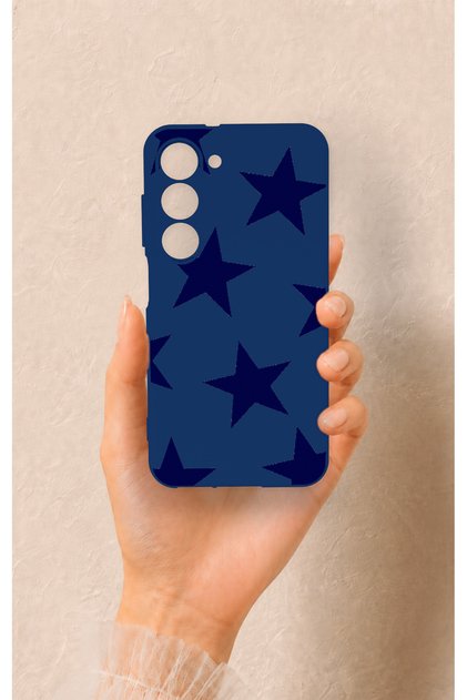 Samsung S23 Compatible Navy Blue Star Patterned Silicone Case