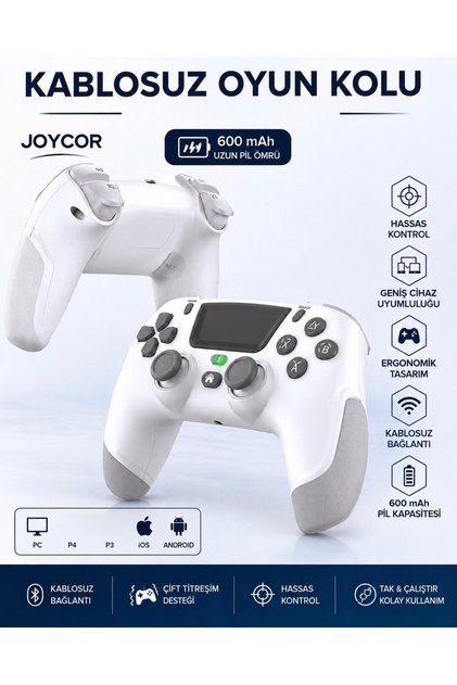 P06 Kablosuz Gamepad - Arka Atanabilir Tuşlu - PC/PS4/PS3/iOS/Android Uyumlu Beyaz Oyun Kolu Titreşimli Joystıck
