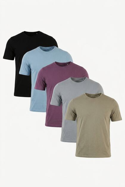 Cotton Regular Fit Crew Neck 5'Li Package t Shirt Men t Shirt 59020204S5
