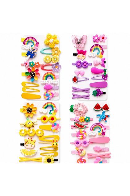 56 Piece Girls' Hair Clip Set with 4 Cards of Assorted Shaped Snap Clips