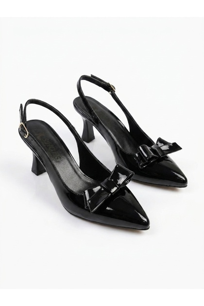 Black Patent Leather Bowknot Women's Goblet Heeled Shoes Nk3194