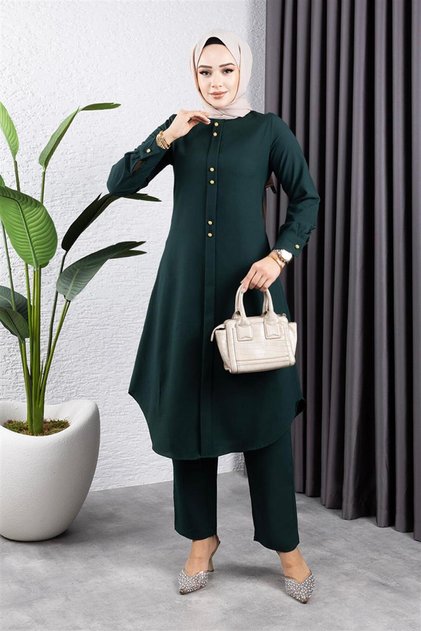 Buttoned Double Suit Emerald Green