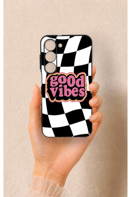 Samsung S23 Compatible Black Good Vibes Patterned Silicone Case