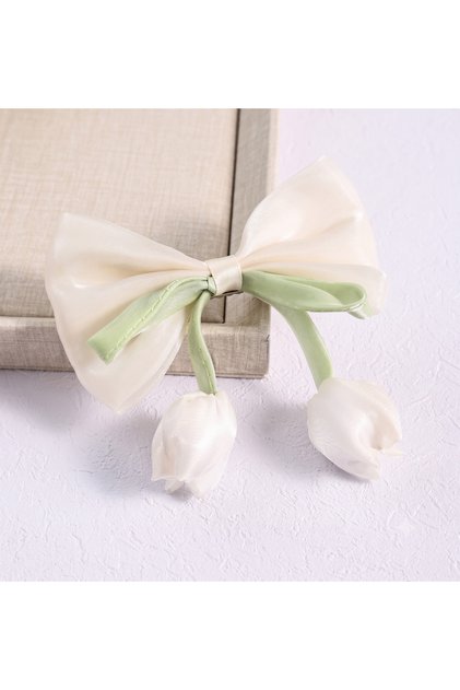 Lale Model Ribbon Clip-On Hairpin - Satin Organza Lale Detailed Alligator Clip Hairpin