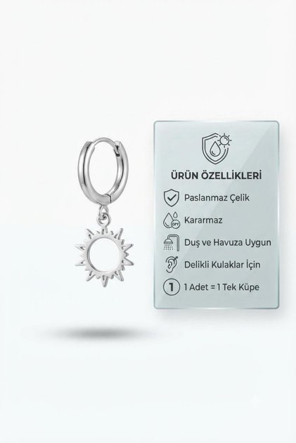 Unisex Silver Color Steel Hoop Earrings with Mayan Sun Figure