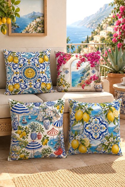 Lemon Coast Patterned 4-Piece Throw Pillow Cover Set