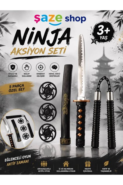 Ninja Aksiyon Oyun Seti 5 Parça – Tamamlayıcı Rol Yapma Oyuncak Seti 3+ Yaş