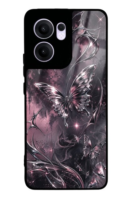 Oppo Reno 13F Rose Chrome Butterfly Design Glossy Phone Case